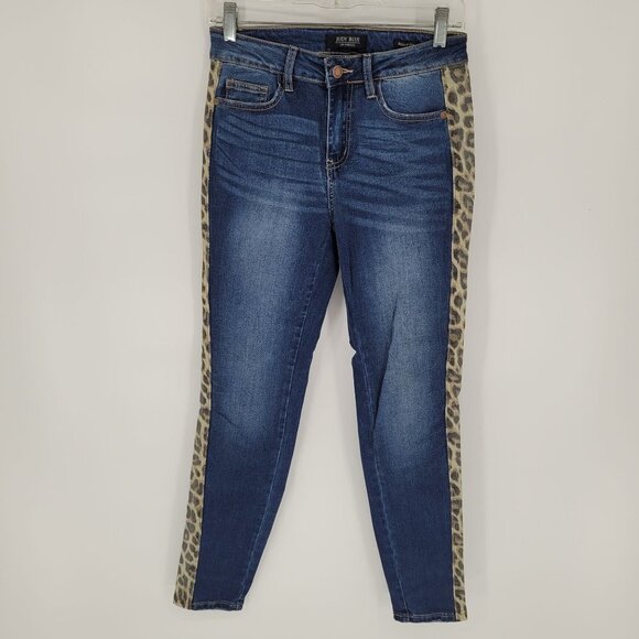 Judy Blue womens 7 28 Jasmin Mid rise leopard print side stripe skinny jeans - Picture 9 of 9